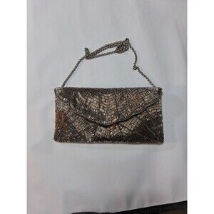 CATO Couture Silver Beaded Fold-Over Evening Clutch Bag